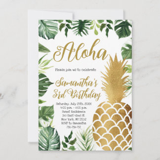 Convite Aloha Birthday Luau Havaiano Partido Dourado do Ab