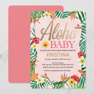Convite Aloha Chá de fraldas, Havaí, Tropical
