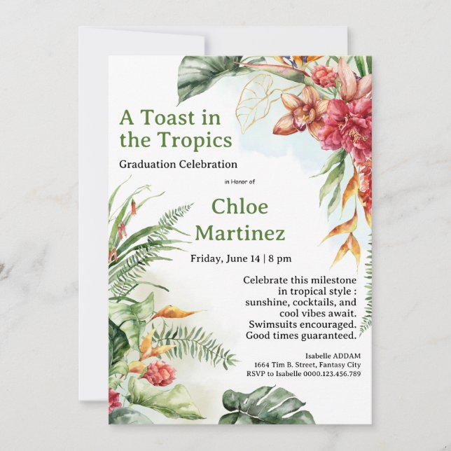 Convite Aloha Diploma! Tropical Graduation Pool Party  (Frente)