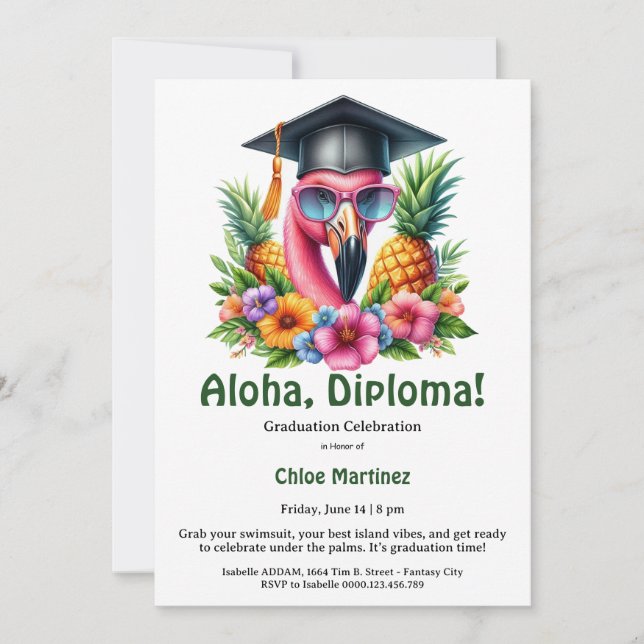 Convite Aloha Diploma Tropical Graduation Pool Party  (Frente)