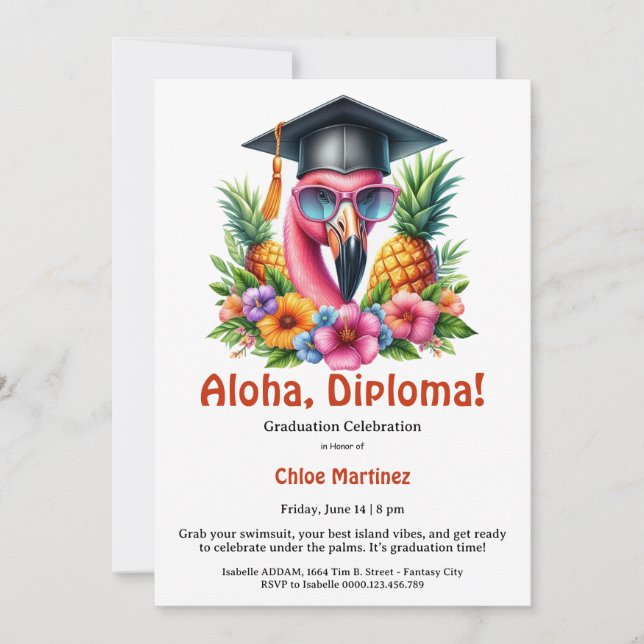 Convite Aloha Diploma Tropical Graduation Pool Party  (Frente)