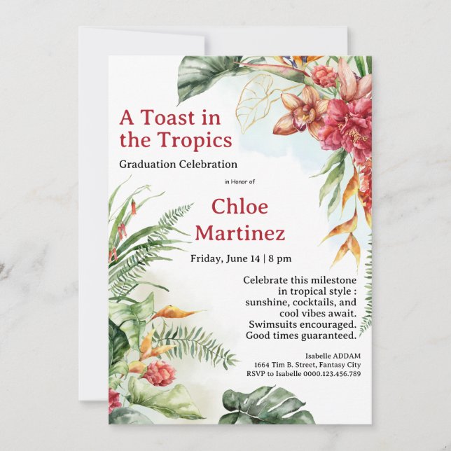 Convite Aloha Diploma! Tropical Graduation Pool Party  (Frente)