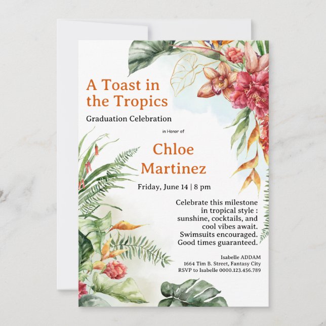 Convite Aloha Diploma! Tropical Graduation Pool Party  (Frente)