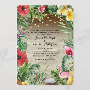 Convite Aloha folhas & luzes florais de madeira tropicais