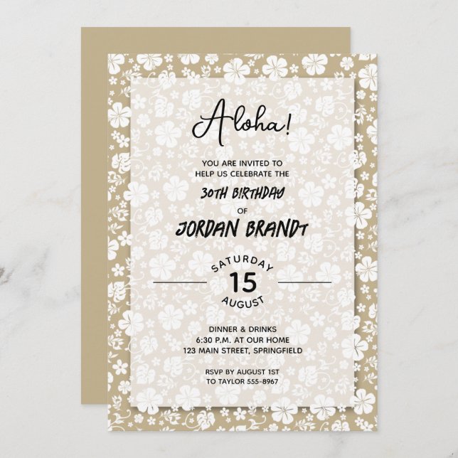 Convite Aloha Hawaiian Floral Dourada Festa de aniversário (Frente/Verso)