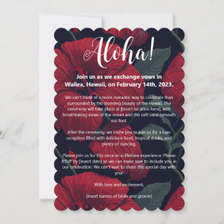 Convite Aloha Hawaiian Wedding Red Hibiscus