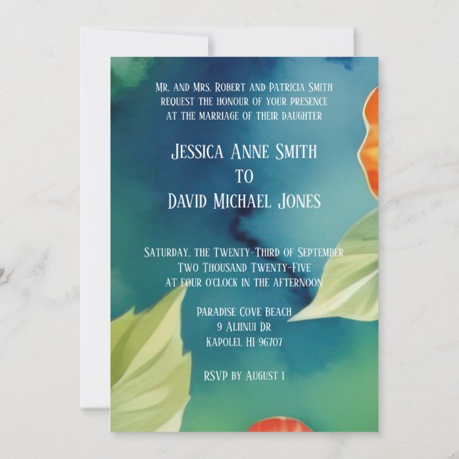 Convite Aloha Hibisco Aquarela Tropical Floral Casamento (Verso)