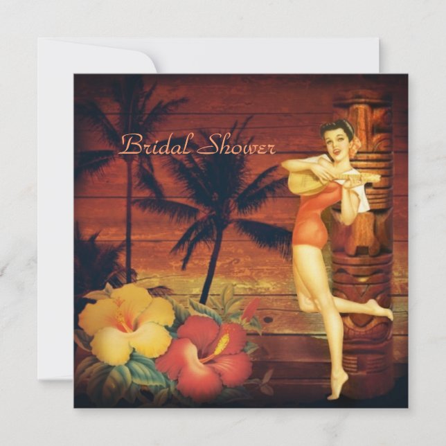 Convite Aloha Hula Girl chá de panela de praia do Havaí (Frente)