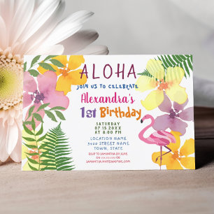 Convite Aloha Luau Aniversário de 1 Ano Tropical