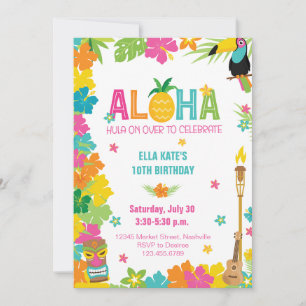 Convite Aloha Luau Birthday Tropical Floral Party