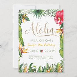 Convite Aloha Luau Birthday Tropical Floral Party