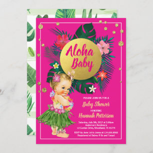 Convite Aloha luau chá convidada rosa-quente