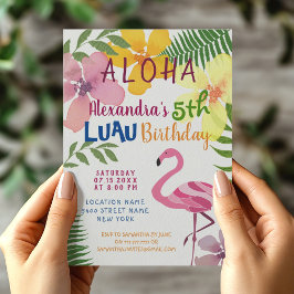 Convite Aloha Luau Flamingo Birthday