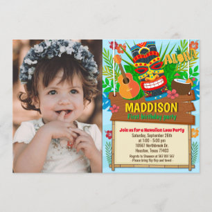 Convite Aloha Luau Havaí - Foto de Aniversário Tropical