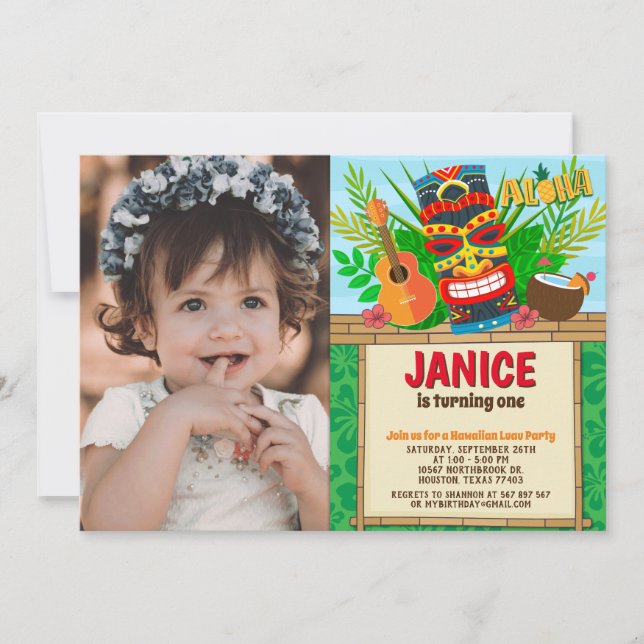 Convite Aloha Luau Havaí - Foto de Aniversário Tropical de (Frente)