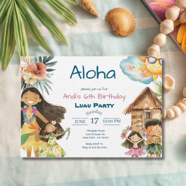 Convite Aloha Luau Kids Birthday Invitation (Criador carregado)