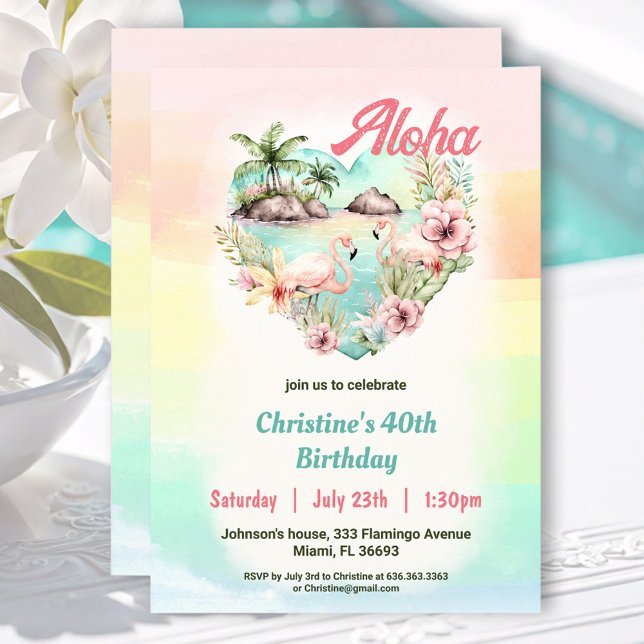 Convite Aloha Luau Summer aniversário de 40 anos Beach Tro (Aloha Luau Summer 40th Birthday Beach Tropical Invitation)