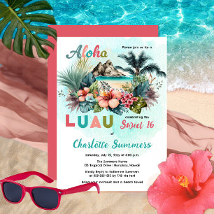 Convite Aloha Luau Tropical Island Beach Sweet 16 Party