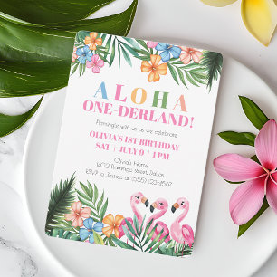 Convite Aloha Onederland Garota Tropical de Verão Aniversá