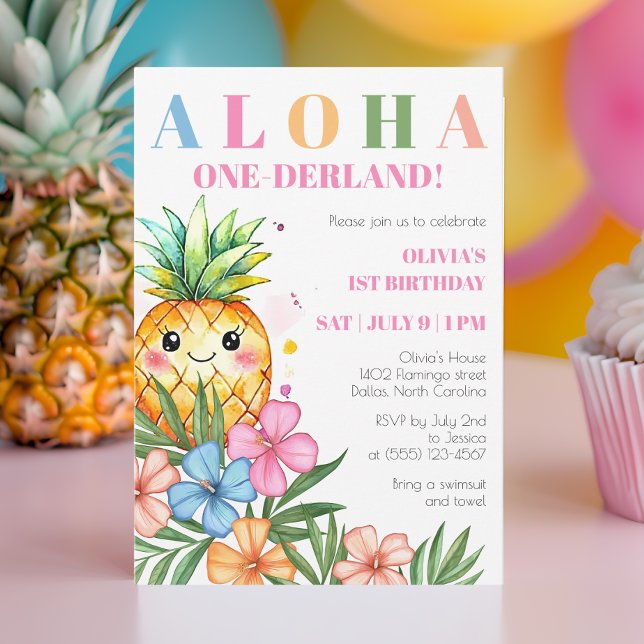 Convite Aloha Onederland primeiro aniversario de abacaxi d (Aloha Onederland Summer Pineapple 1st Birthday Invitation)
