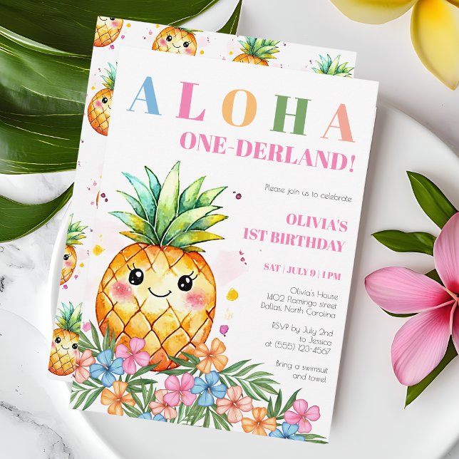 Convite Aloha Onederland Summer Pineapple primeiro anivers (Aloha Onederland Summer Pineapple 1st Birthday Inv Invitation)