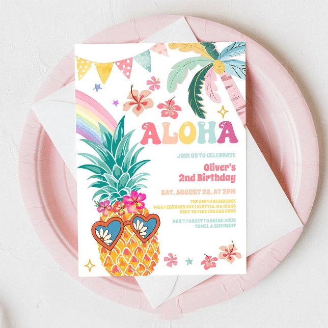 Convite ALOHA Pineapple Luau Summer Birthday Invitation (Criador carregado)