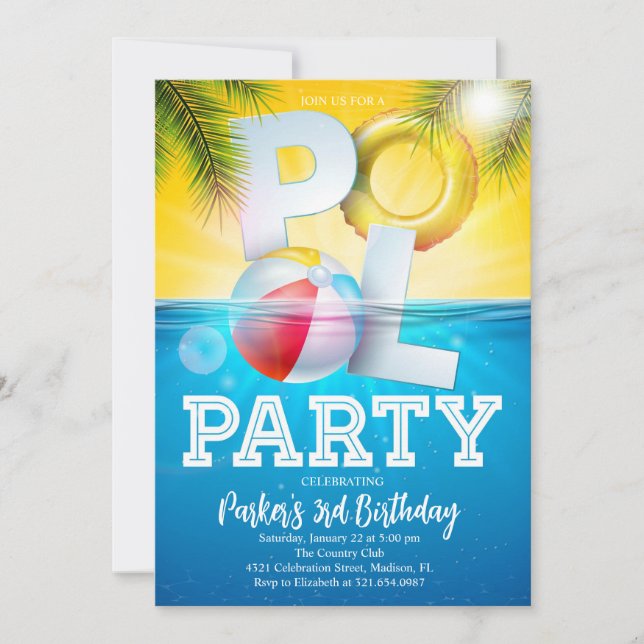 Convite Aloha Piscina Party Birthday (Frente)