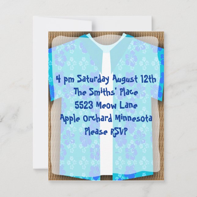 Convite Aloha Shirt Luau Tiki Party (Frente)
