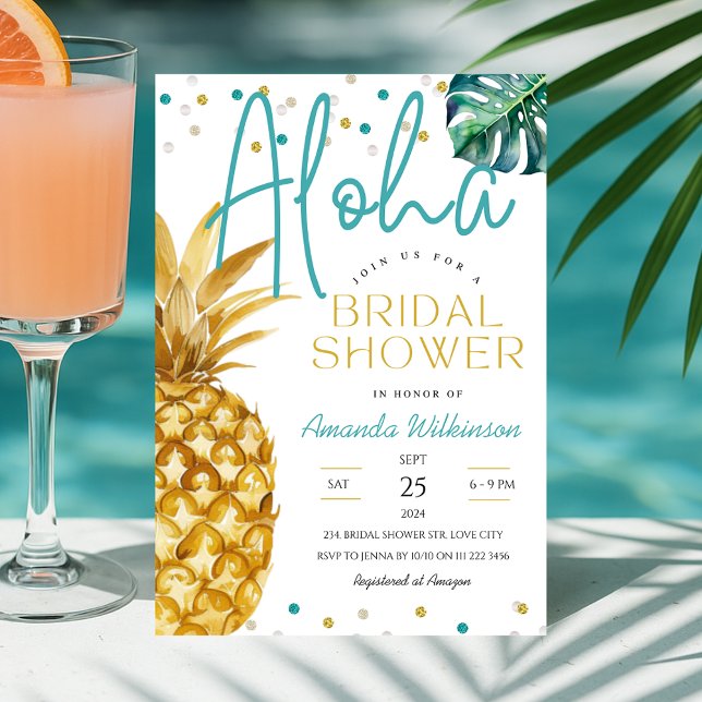 Convite Aloha Summer ou Chá de panela de Luau Tropical Mod (Modern Tropical Aloha Summer or Luau Bridal Shower Invitation)
