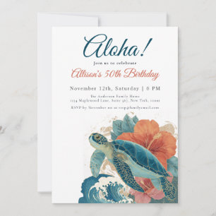 Convite Aloha Tartaruga Marinha Luau Havaiano de Aniversár