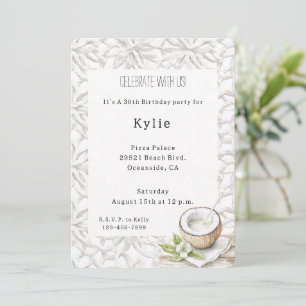 Convite Aloha Tropical Coconut Flower Aniversário