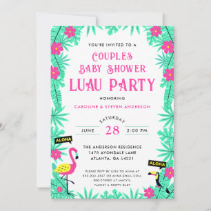 Convite Aloha Tropical Flamingo Casal Chá de fraldas Luau