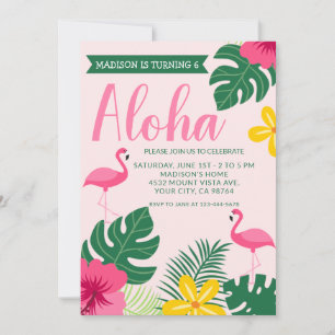 Convite Aloha Tropical Flamingo Luau 6 Aloha Rosa Aloha An