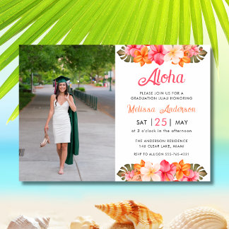 Convite Aloha Tropical Hibiscus Floral Photo Graduation