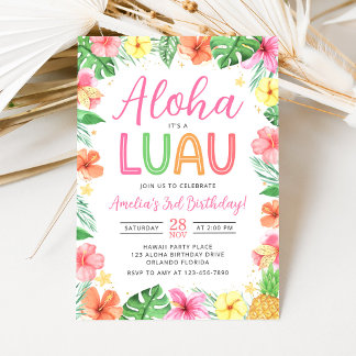 Convite Aloha Tropical Luau Birthday Party Invitation