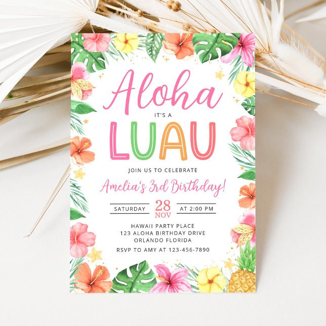 Convite Aloha Tropical Luau Birthday Party Invitation (Criador carregado)