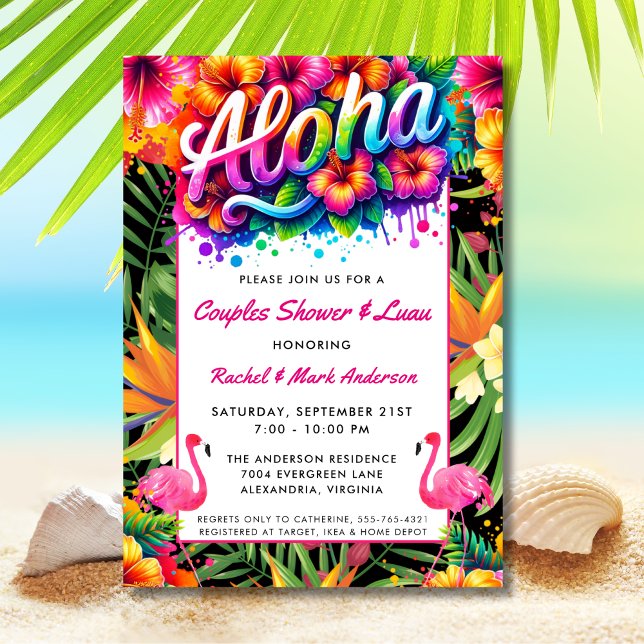 Convite Aloha Tropical Luau Couples Bridal Shower (Criador carregado)
