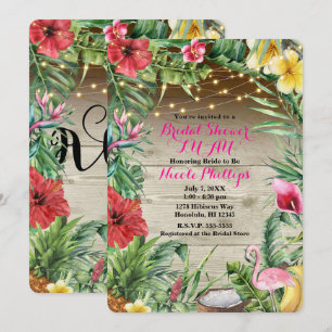 Convite Aloha Tropical Madeira Floral Folhas & Luzes Noiva