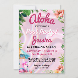 Convite Aloha Tropical Piscina Party Birthday