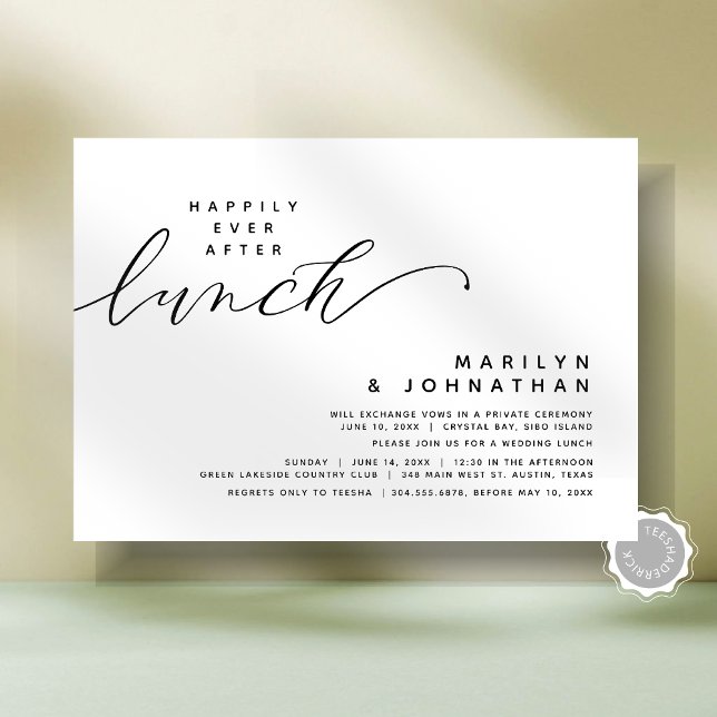 Convite Alopeamento Moderno De Casamento Feliz Para Sempre (Modern Romantic Minimalist Post Wedding Elopement Happily Ever After Lunch Party Invitation Card)