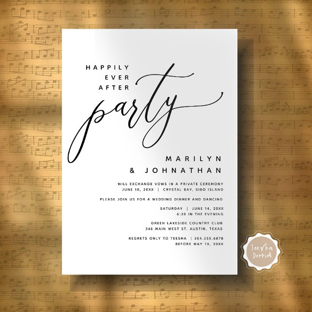 Convite Alopemento de Casamento Moderno Feliz Sempre Depoi (Modern Romantic Wedding Elopement Happily Ever After Dinner Party Invitation Card, Digital Download)