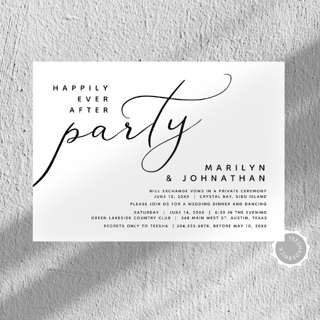 Convite Alopemento de Casamento Moderno Feliz Sempre Depoi (Modern Minimalist, Happily Ever After Wedding Elopement Dinner Party Celebration Invitation Cards.)