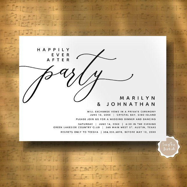 Convite Alopemento de Casamento Moderno Feliz Sempre Depoi (Modern Romantic Wedding Elopement Happily Ever After Dinner Party Invitation Card, Digital Download)