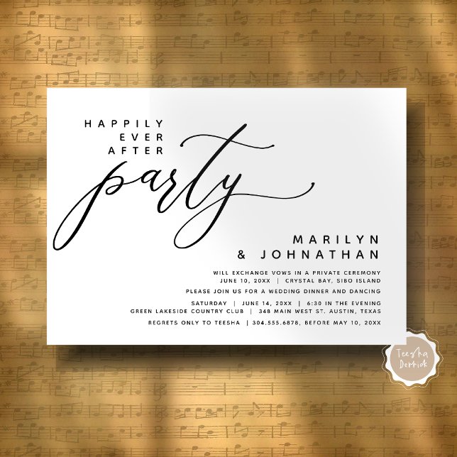 Convite Alopemento de Casamento Moderno Feliz Sempre Depoi (Modern Romantic Wedding Elopement Happily Ever After Dinner Party Invitation Card, Digital Download)