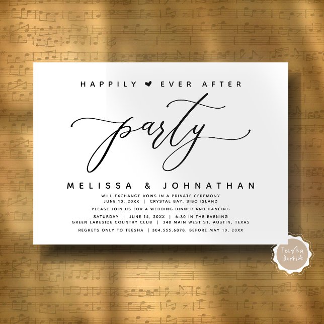 Convite Alopemento de Casamento Moderno Feliz Sempre Depoi (Modern Romantic Wedding Elopement Happily Ever After Dinner Party Invitation Card, Digital Download)