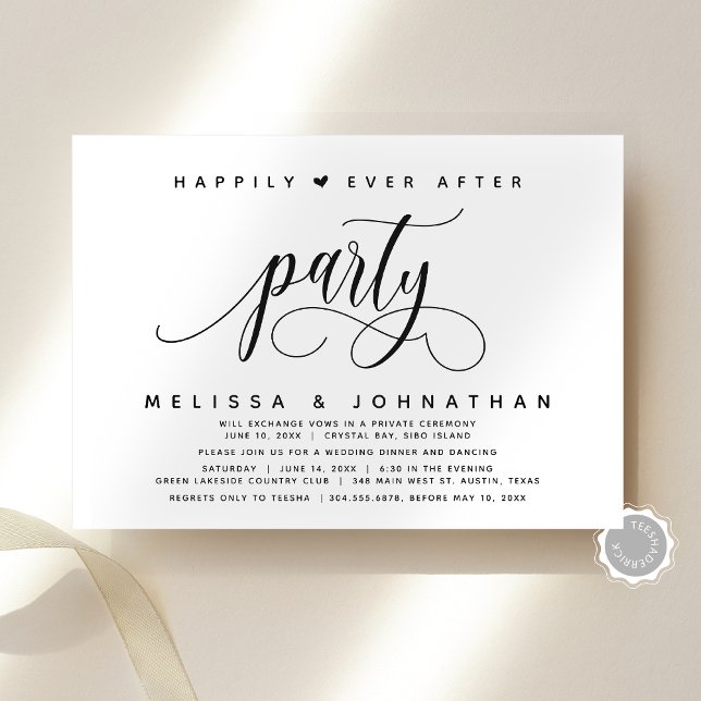 Convite Alopemento de Casamento Moderno Feliz Sempre Depoi (Modern Script Classy Wedding Elopement Happily Ever After Party Invitation Card, Digital and Printed)