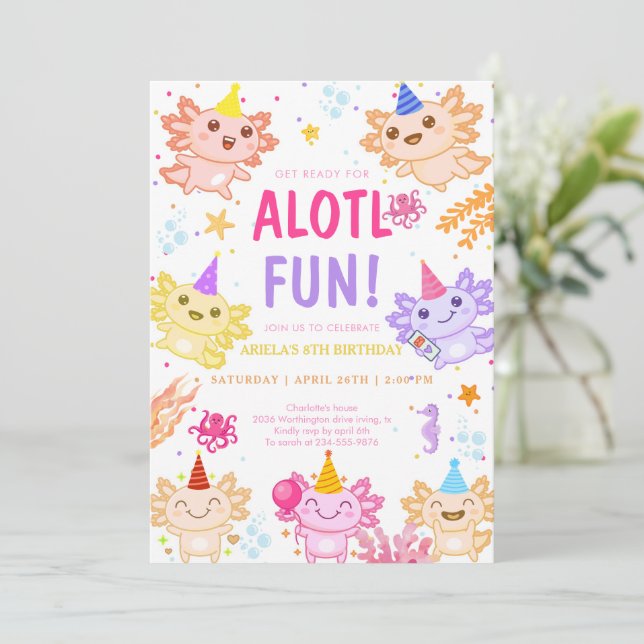 Convite Alotl Fun Axolotl Under Sea Birthday (Em pé/Frente)
