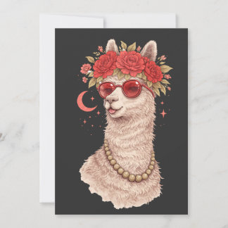 Convite Alpaca com coroa floral e óculos de sol vermelhos