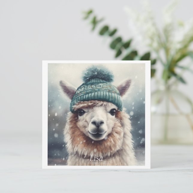 Convite Alpaca de Inverno Doce, personalizado (Em pé/Frente)