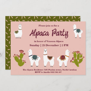 Convite Alpaca Party Cactus Pink Birthday